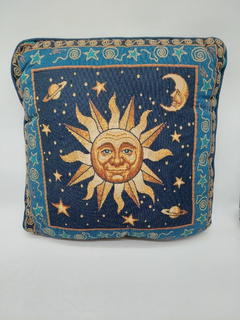 Celestial Sun & Moon Throw Pillow Y2K 90s Tapestry Zodiac Stars 15" READ